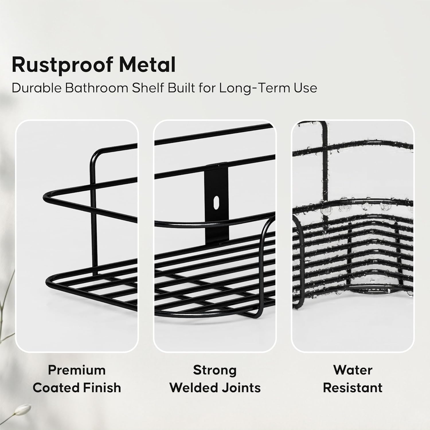 DALUCI Set of 2 Metal Bathroom Corner Shelf Rack | No Drilling Self Adhesive Wall Mounted Storage Organizer for Bathroom & Kitchen | Rustproof Bathroom Shelves (8 & 9 INCH, Black)
